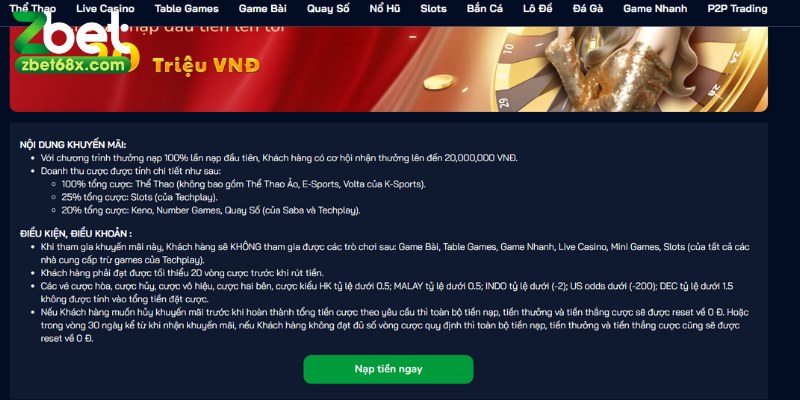 Sự kiện khuyến mãi được áp dụng điều khoản và điều kiện tại Zbet chặt chẽ
