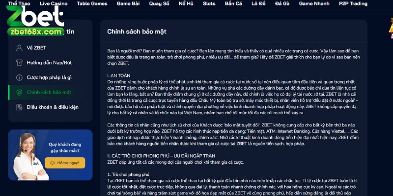 Thông tin sơ lược về chính sách bảo mật tại Zbet